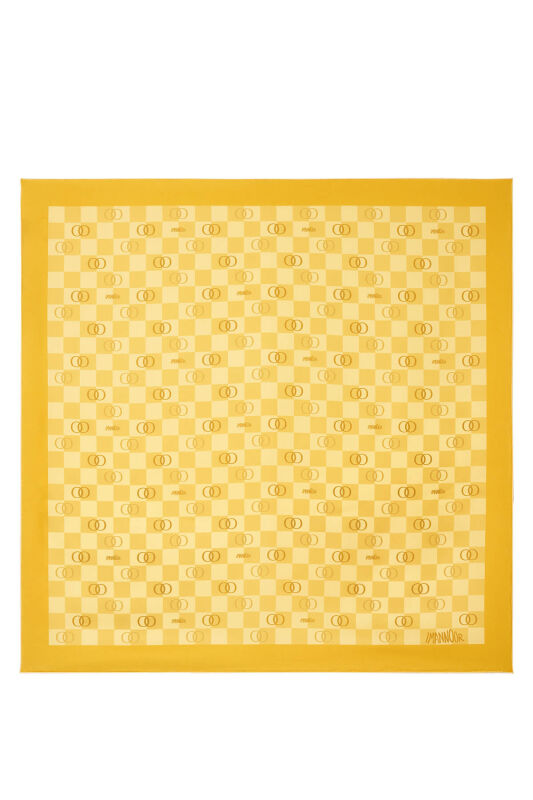 Checkerboard Logo Yellow Twill Silk Scarf - 1