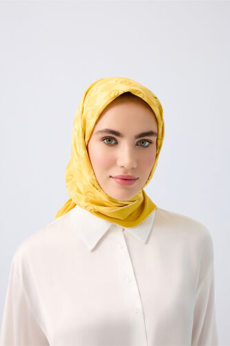 Checkerboard Logo Yellow Twill Silk Scarf - 5