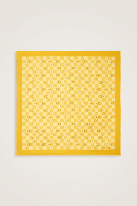 Checkerboard Logo Yellow Twill Silk Scarf - 2