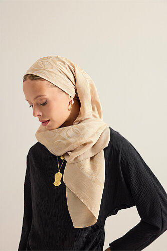 Checkerboard Pattern Antique Beige Naia Scarf - 5