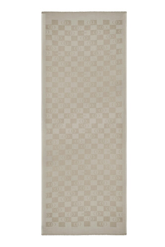 Checkerboard Pattern Beige Cotton Silk Shawl 