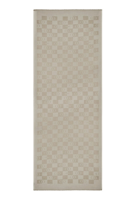 Checkerboard Pattern Beige Cotton Silk Shawl - 1