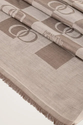 Checkerboard Pattern Beige Cotton Silk Shawl - 4