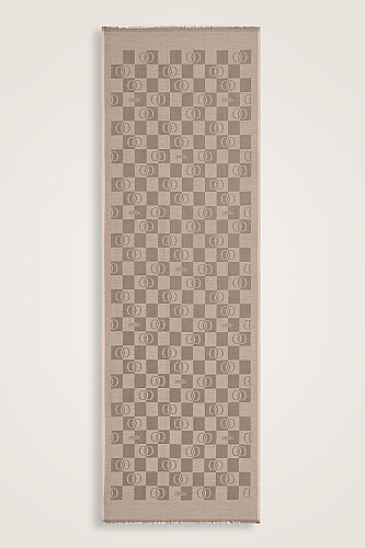 Checkerboard Pattern Beige Cotton Silk Shawl - 2