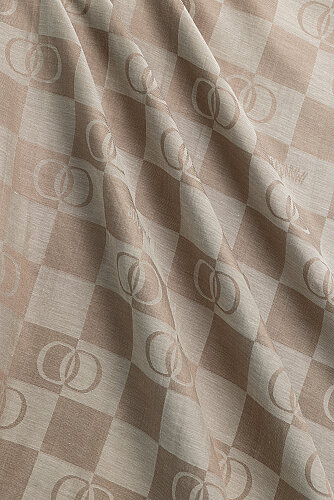 Checkerboard Pattern Beige Cotton Silk Shawl - 4