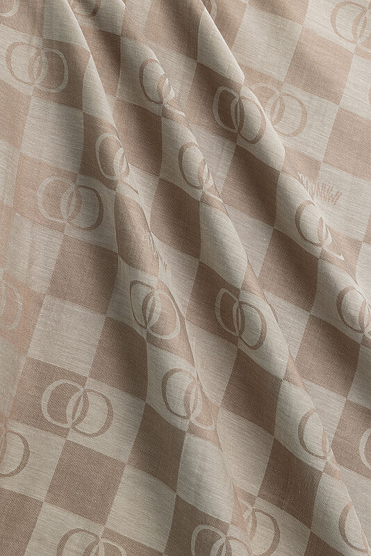 Checkerboard Pattern Beige Cotton Silk Shawl - 4