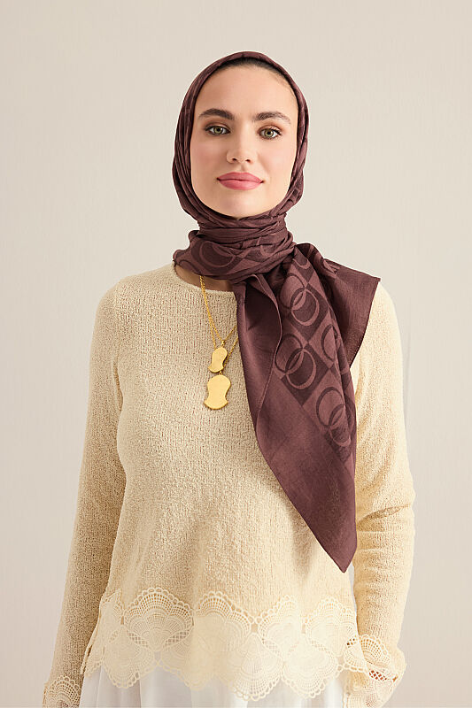 Checkerboard Pattern Brown Naia Scarf - 1