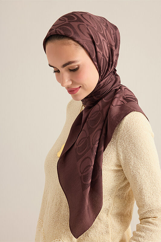 Checkerboard Pattern Brown Naia Scarf - 5