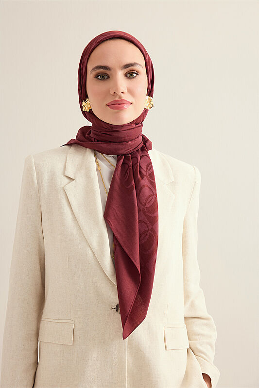 Checkerboard Pattern Burgundy Naia Scarf - 6
