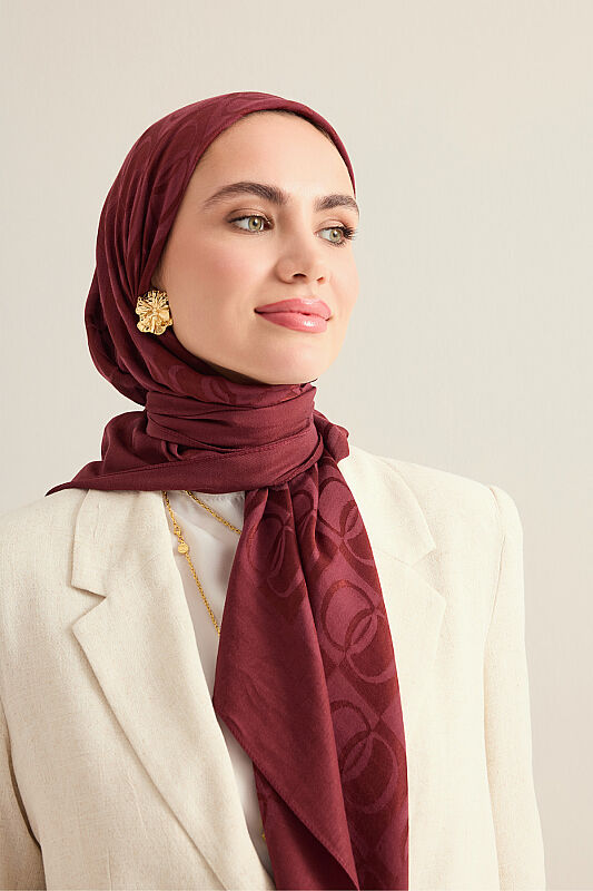 Checkerboard Pattern Burgundy Naia Scarf - 1