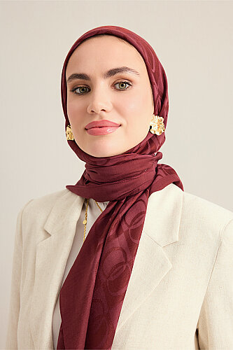 Checkerboard Pattern Burgundy Naia Scarf - 5