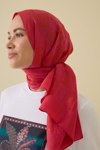 Checkerboard Pattern Fuchsia Cotton Shawl Naia Shawl - 1
