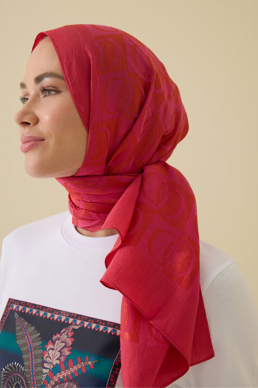 Checkerboard Pattern Fuchsia Cotton Shawl Naia Shawl - 1