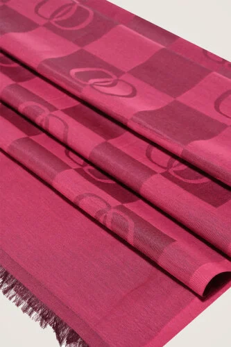 Checkerboard Pattern Fuchsia Cotton Silk Shawl - 4