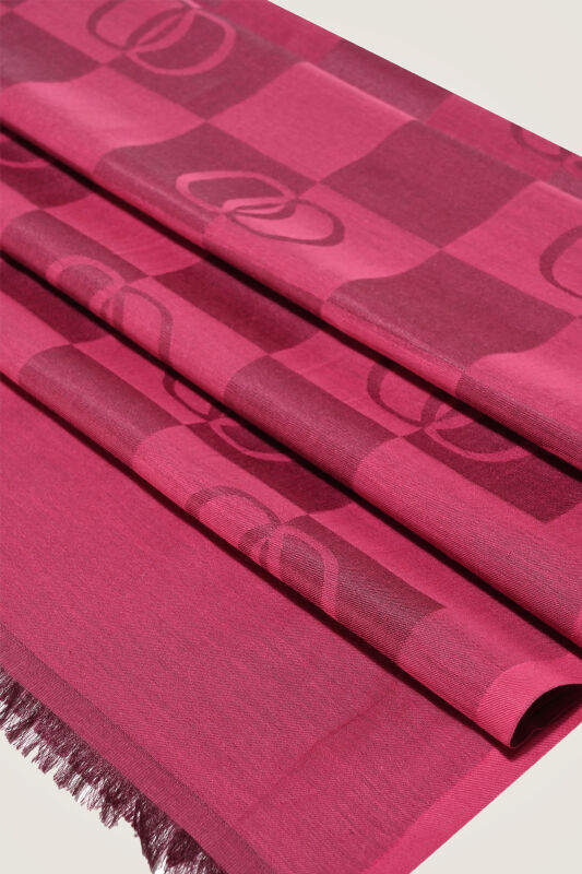 Checkerboard Pattern Fuchsia Cotton Silk Shawl - 4
