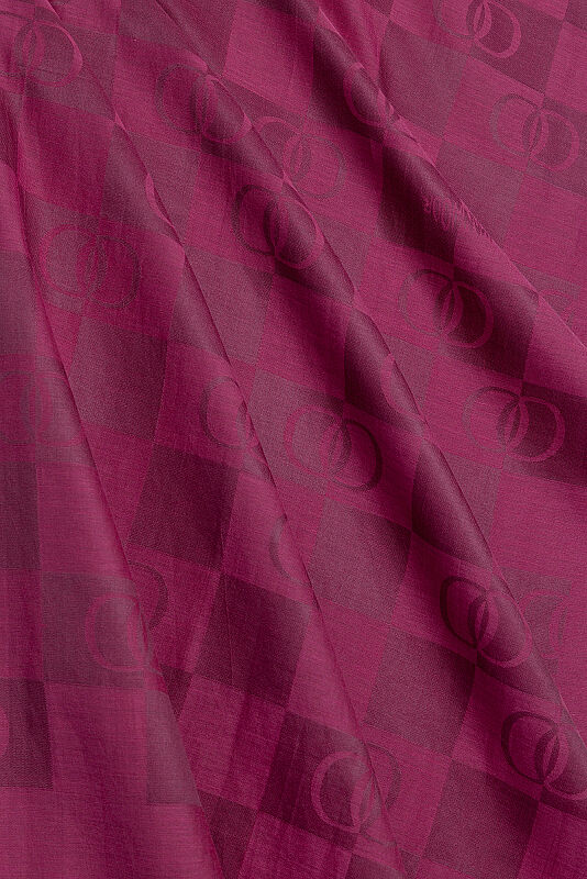 Checkerboard Pattern Fuchsia Cotton Silk Shawl - 4