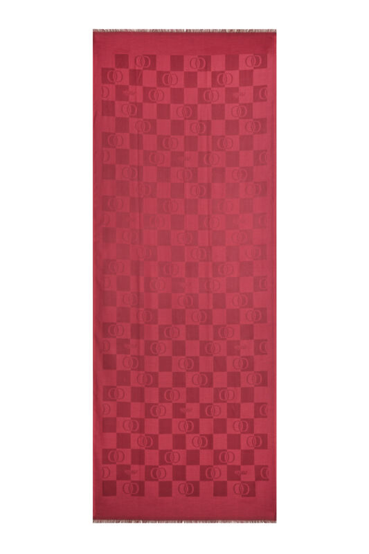 Checkerboard Pattern Fuchsia Cotton Silk Shawl - 1