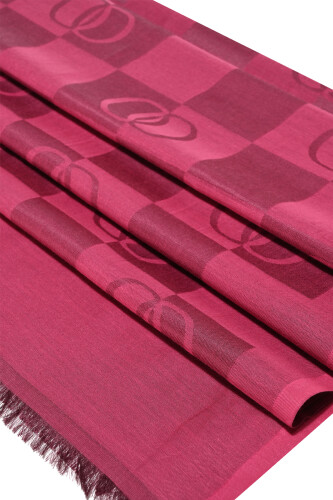 Checkerboard Pattern Fuchsia Cotton Silk Shawl - 2
