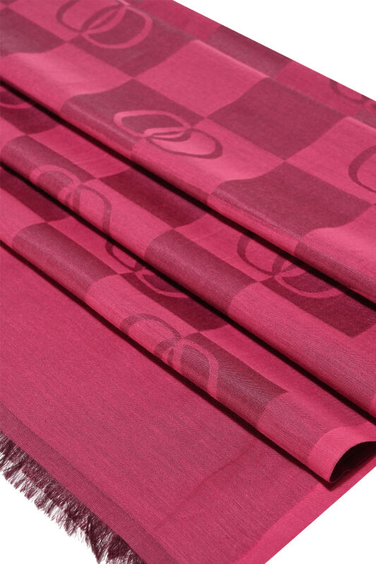 Checkerboard Pattern Fuchsia Cotton Silk Shawl - 2