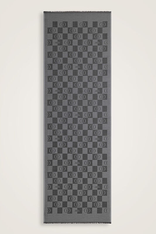 Checkerboard Pattern Grey Cotton Silk Scarf - 2