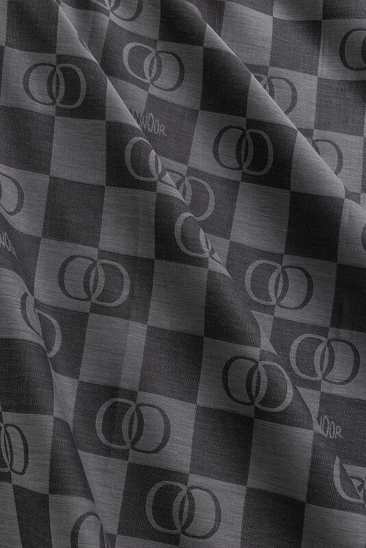 Checkerboard Pattern Grey Cotton Silk Scarf - 3