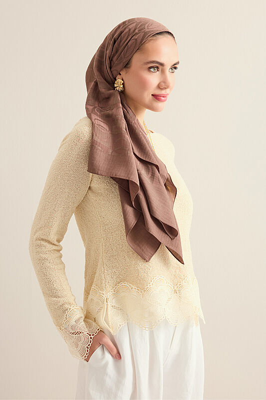 Checkerboard Pattern Light Brown Naia Scarf - 5