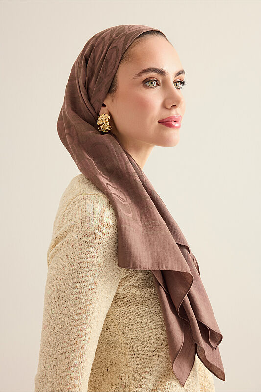Checkerboard Pattern Light Brown Naia Scarf - 1
