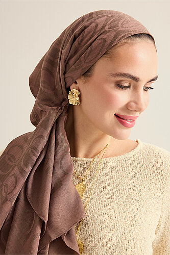 Checkerboard Pattern Light Brown Naia Scarf - 3