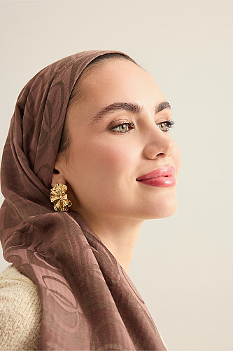 Checkerboard Pattern Light Brown Naia Scarf - 6