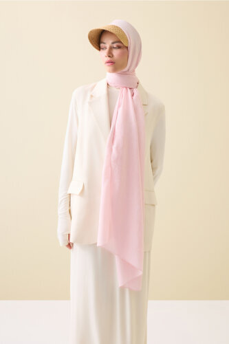 Checkerboard Pattern Light Pink Naia Cotton Shawl - 3