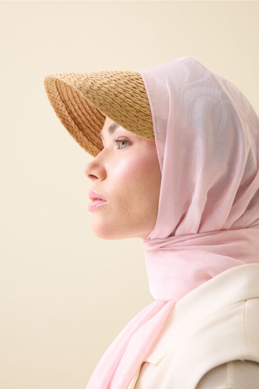 Checkerboard Pattern Light Pink Naia Cotton Shawl - 5
