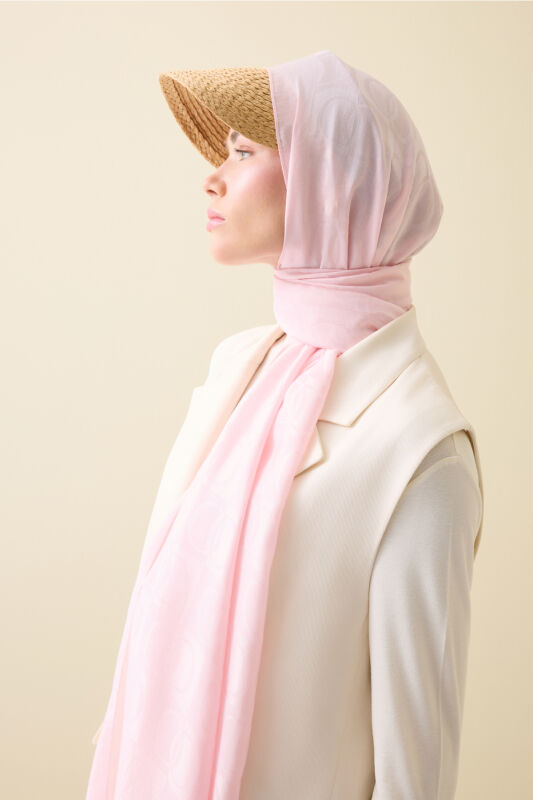 Checkerboard Pattern Light Pink Naia Cotton Shawl - 1