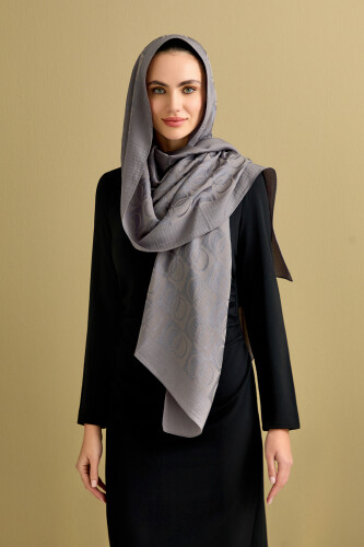 Checkerboard Pattern Naia Cotton Shawl Anthracite - 5