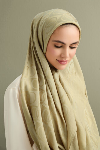 Checkerboard Pattern Naia Cotton Shawl Antic Beige 
