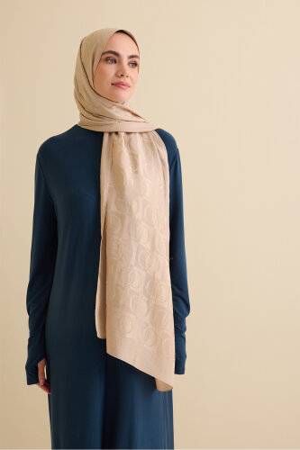 Checkerboard Pattern Naia Cotton Shawl Antic Beige - 3