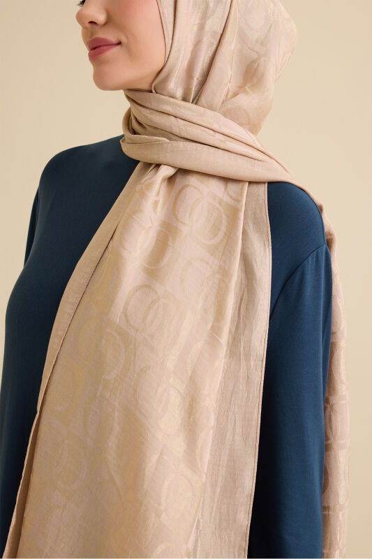 Checkerboard Pattern Naia Cotton Shawl Antic Beige - 5