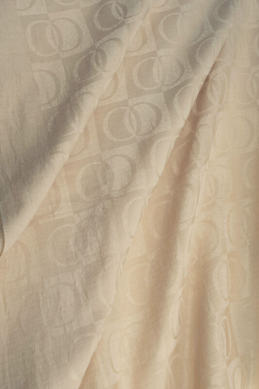 Checkerboard Pattern Naia Cotton Shawl Beige - 4