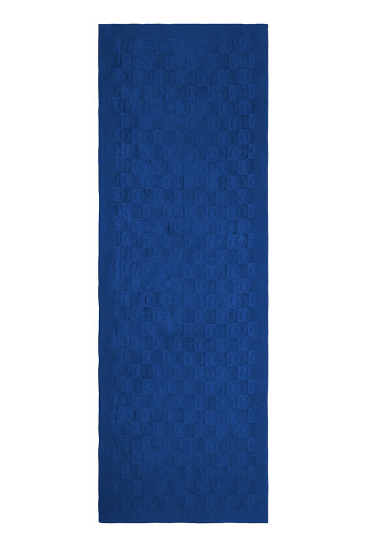 Checkerboard Pattern Naia Cotton Shawl Blue - 1