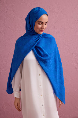 Checkerboard Pattern Naia Cotton Shawl Blue 