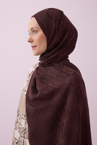 Checkerboard Pattern Naia Cotton Shawl Brown 