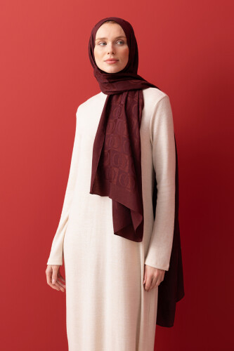 Checkerboard Pattern Naia Cotton Shawl Burgundy - 5