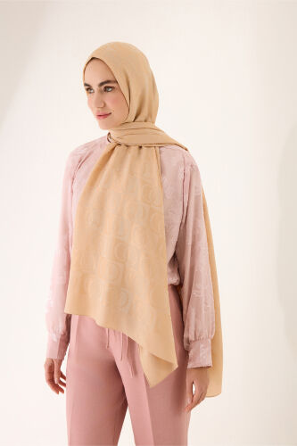 Checkerboard Pattern Naia Cotton Shawl Camel 