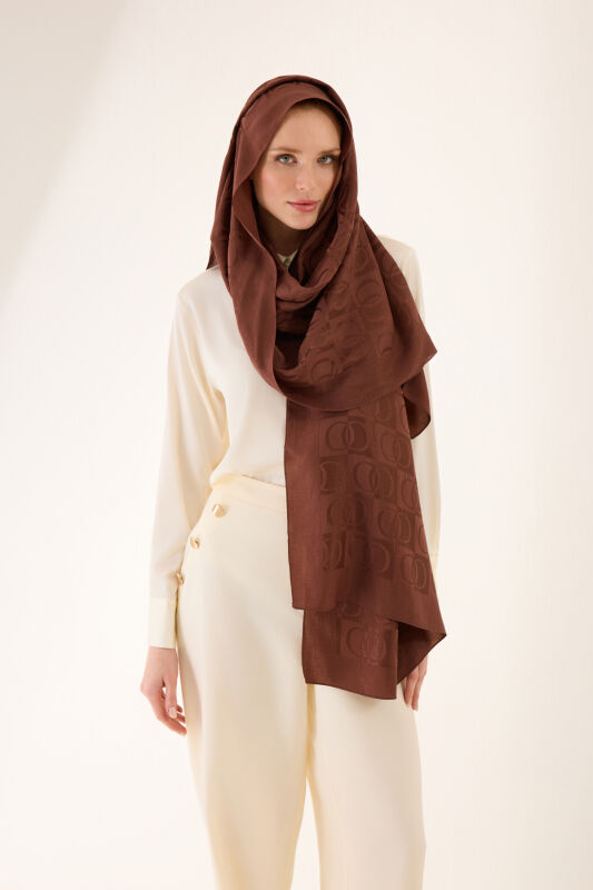 Checkerboard Pattern Naia Cotton Shawl Copper - 5