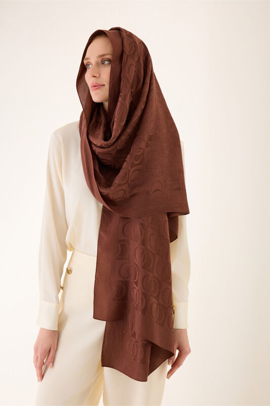 Checkerboard Pattern Naia Cotton Shawl Copper - 3