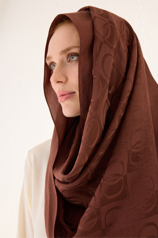 Checkerboard Pattern Naia Cotton Shawl Copper - 1