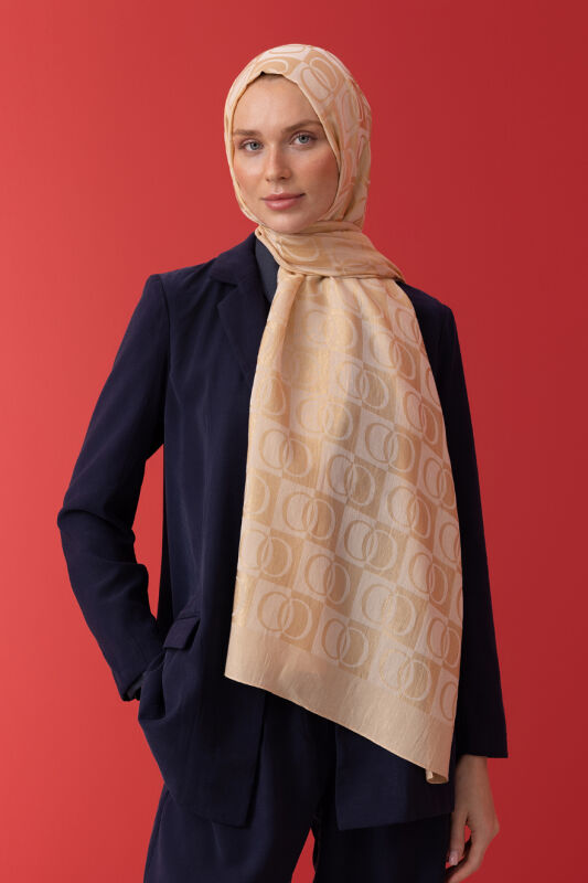 Checkerboard Pattern Naia Cotton Shawl Gold - 1