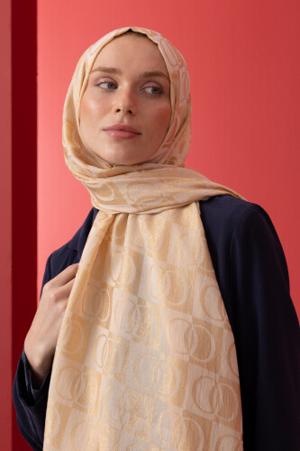 Checkerboard Pattern Naia Cotton Shawl Gold - 5