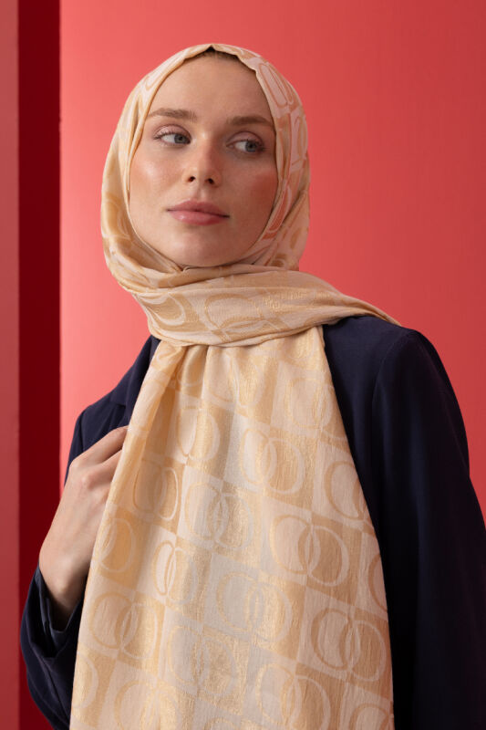 Checkerboard Pattern Naia Cotton Shawl Gold - 5