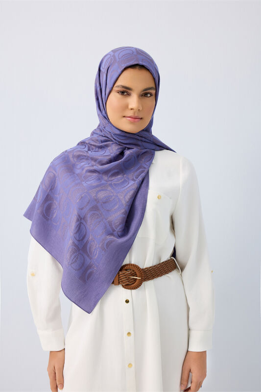 Checkerboard Pattern Naia Cotton Shawl Indigo - 3