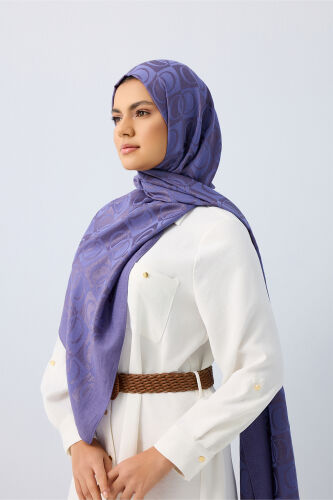 Checkerboard Pattern Naia Cotton Shawl Indigo 